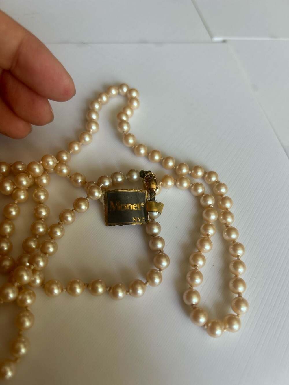 Monet Vintage Faux Pearl Necklace Strand Gold Tone Clasp